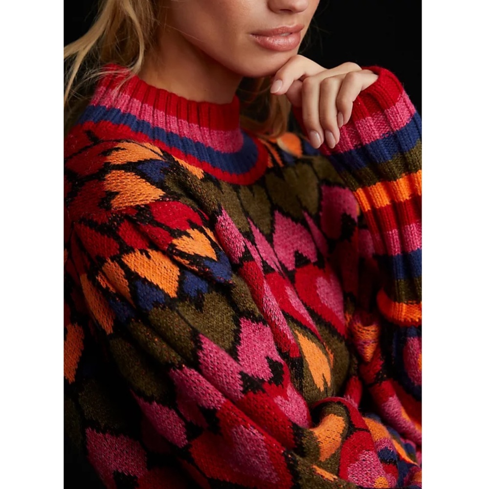 Farm Rio Full of Hearts Mock Neck Sweater Size Large - Picture 4 of 12